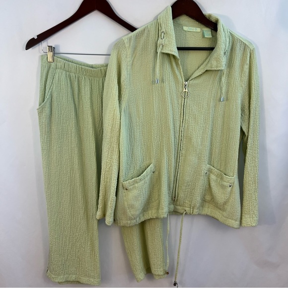 joni b Jackets & Blazers - Joni B. Jacket Pants Suit Capri Women's Petite L Large Textured Crinkle Soft
